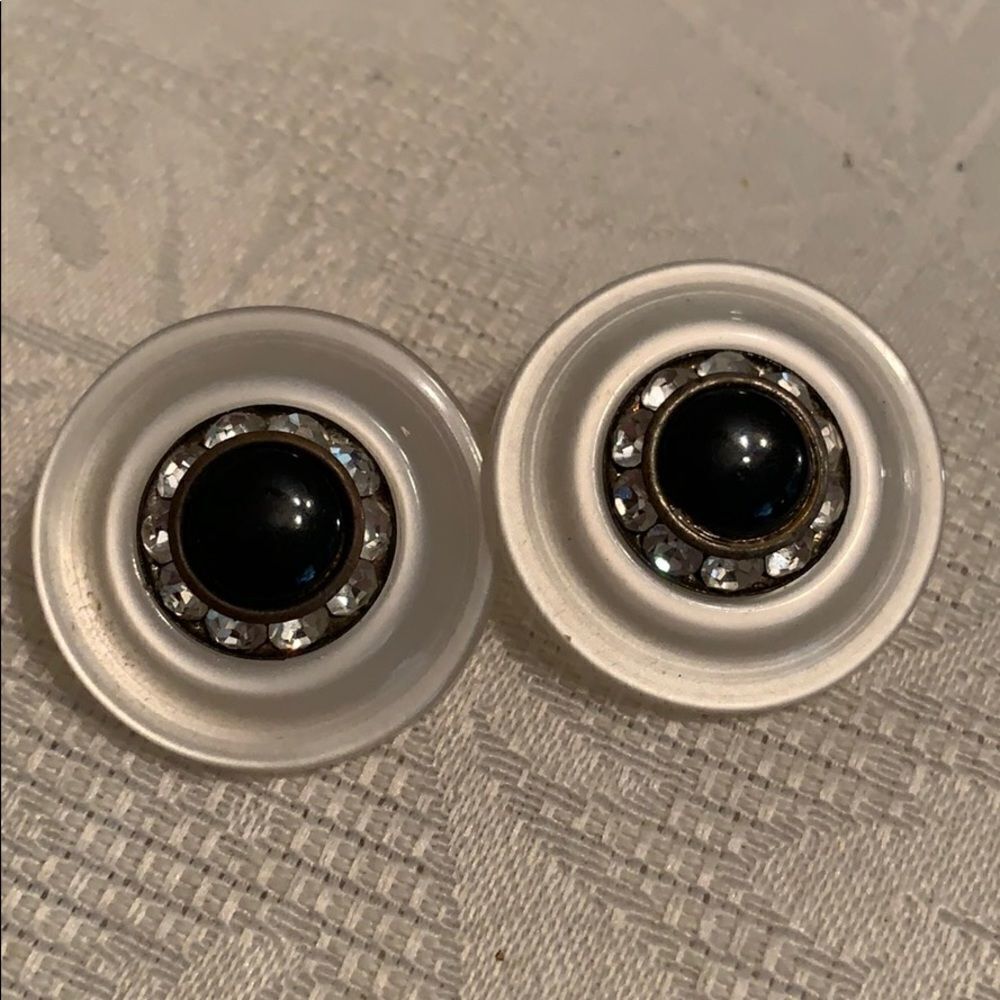 Vintage black, pearl & rhinestone clip earrings